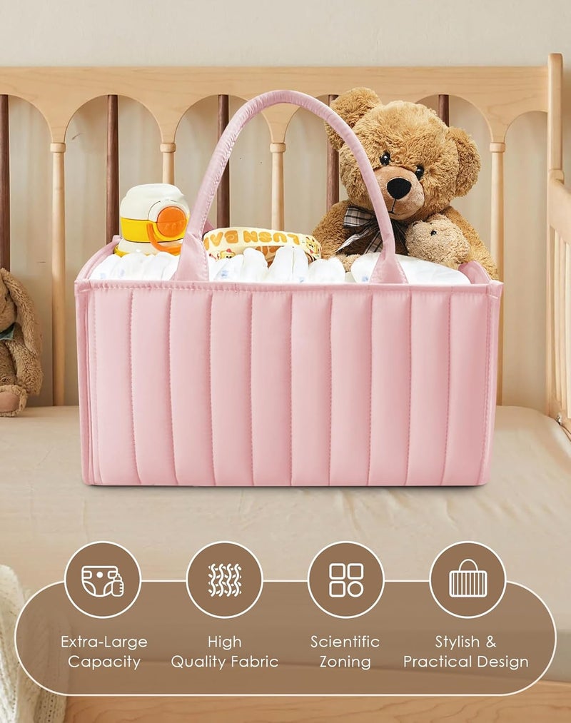 SWEET DOLPHIN منظم حفاضات للأطفال 2-pack، سلال تخزين أنيقة لأساسيات المواليد الجدد، محطة حفاضات وسفر بالسيارة، حزمة قيمة لهدايا حفلات الأطفال وضروريات التسجيل - وردي - Image 5